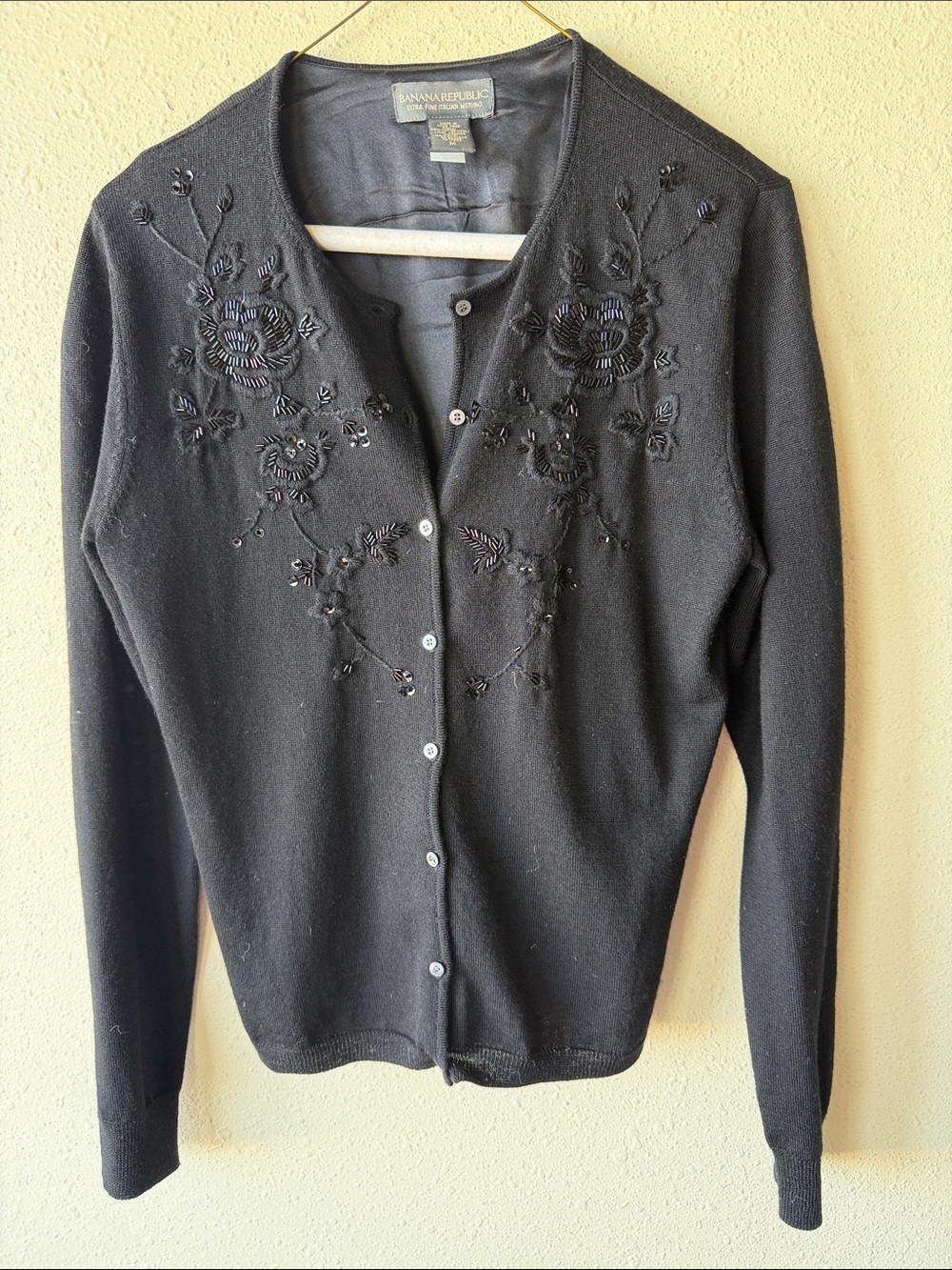 Banana Republic Black Floral Beaded Cardigan